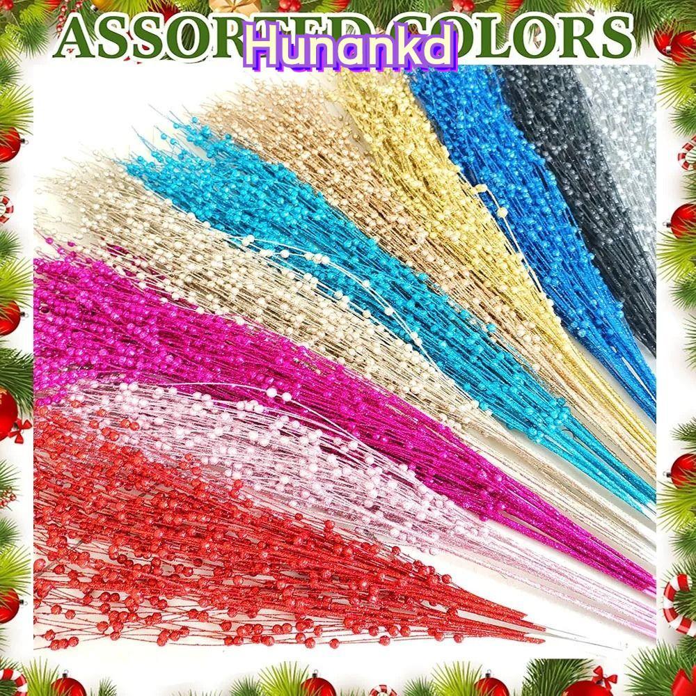 HUNAN Glitter Willow Spray, Gold Powder Coating Hanging Willow Shape Foam Berry Stem, Flex Stem Shin