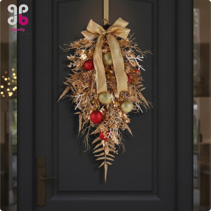 Baosity Christmas Teardrop Swag Elegant Christmas Swag พร้อม Bow Cascade สําหรับ Entryway