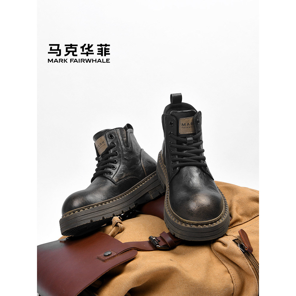 [สินค้าดีดี] Mark Wahfi Martin Boots Mens Black Leather Boots Mens Shoes Mens Shoes Autumn Boots Men