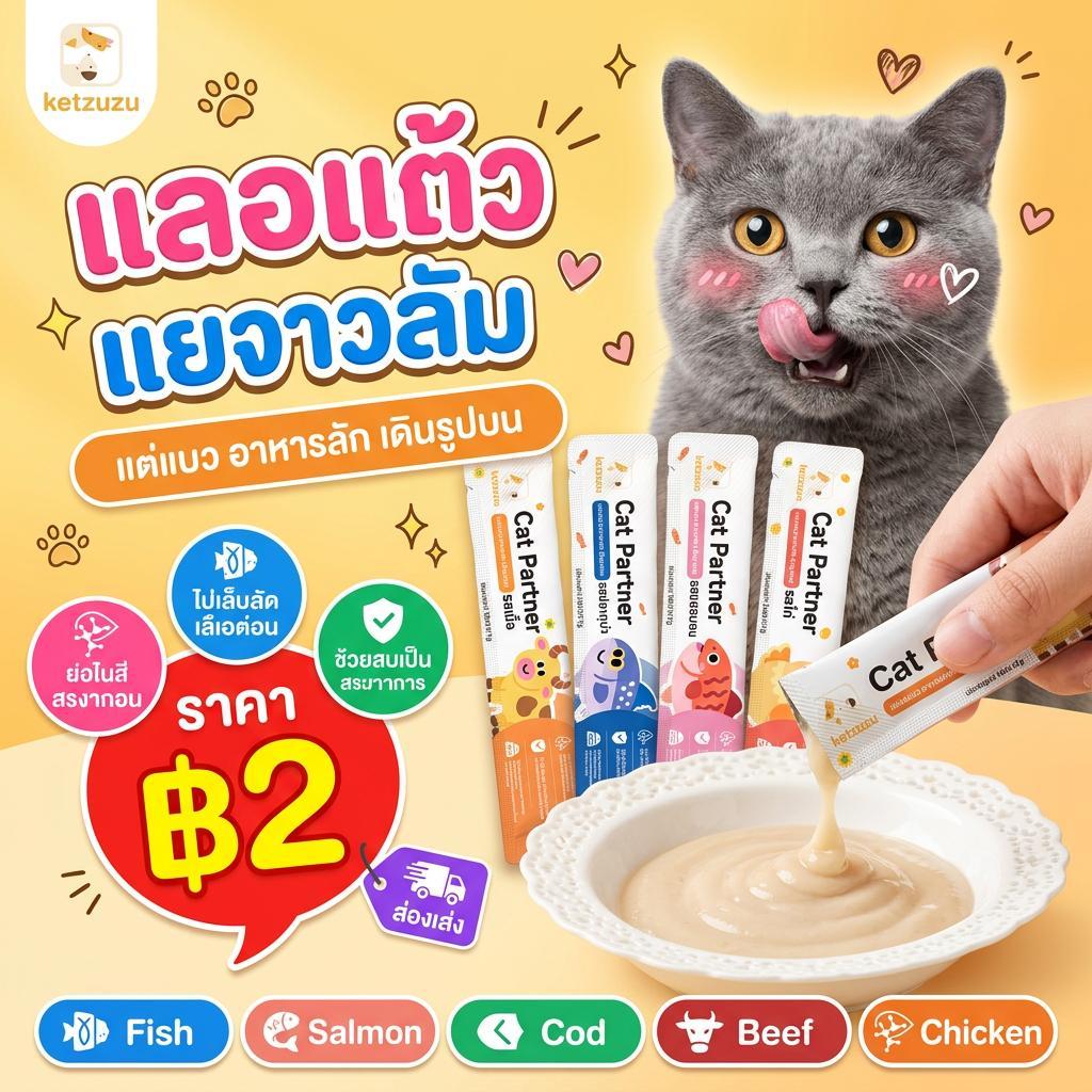 【Ketzuzu】ขนมแมวเลีย 16g 5รส เนื้อเนียนละเอียด ละลายในปาก เหมาะแมวกินยาก แมวทุกวัย