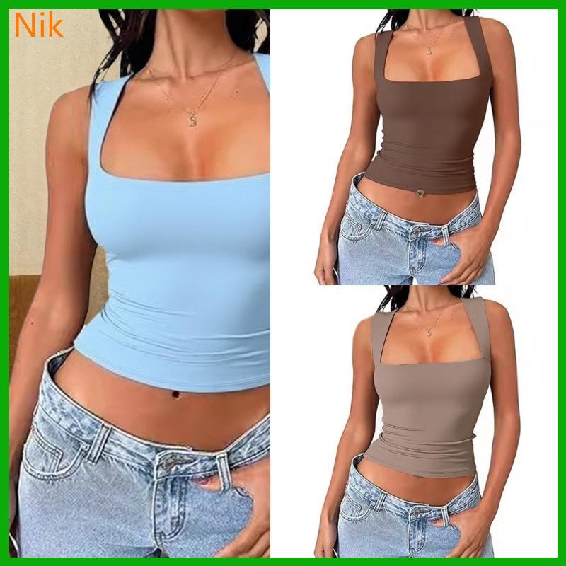 Women's Square Neck Sleeveless Double Layer Tank  Summer Tops for Summer