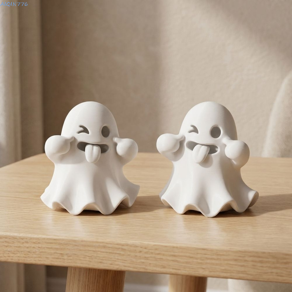 AIQIN77 ตุ๊กตาผีฮาโลวีน,รูปปั้นผีน่ารักลึกลับ,Minimalist Gothic Fun Expression 3Dพิมพ์ตารางGhost Scu
