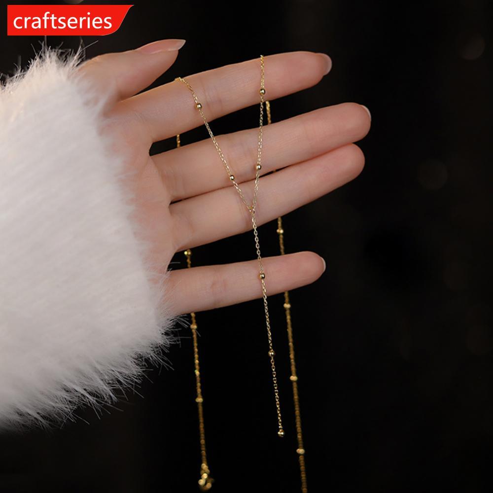 CRAFTSERIES Minimalist รอบลูกปัดสร้อยคอพู่ยาว Clavicle Chain ผู้หญิง Elegant ยาวจี้เครื่องประดับ E2P