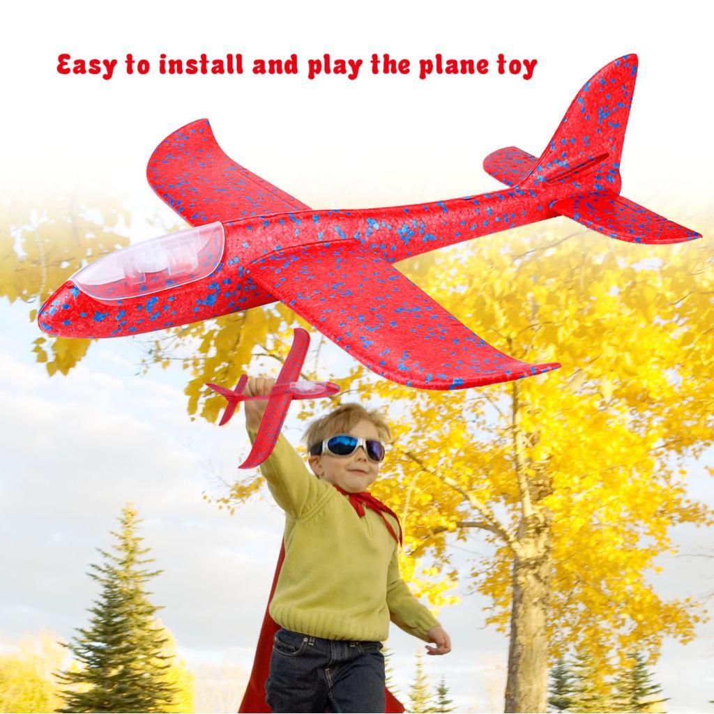 Flying Mini Throwing Glider Shiny Night Aircraft Toy Hand Launch Aircraft Model (สีแดง)