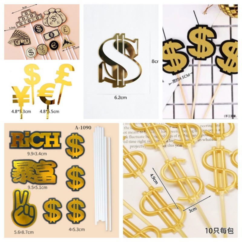 เงินดอลลาร์ $ เค้กท็อปเปอร์ ตกแต่งเค้ก