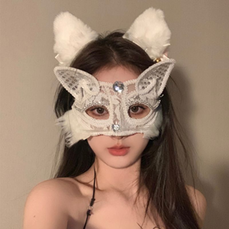 万圣节感蕾丝面具化妆舞会派对纯欲猫耳朵女半脸面猫女面罩*Halloween Black Flower Half Face Mask, Girl Eye Mask, Lace Mask, Cosplay