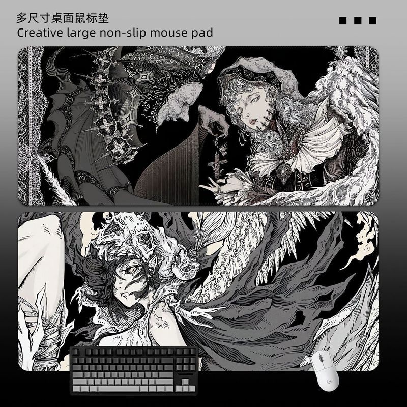 黑使鼠标垫哥特风桌垫fps专用超大号桌面键盘垫游戏防滑桌垫202608019 Black mouse pad, gothic style desk mat, FPS-specific extra-la