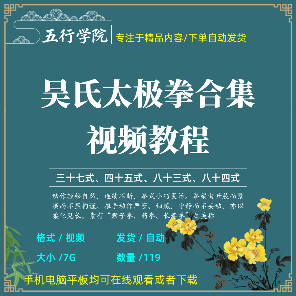 Wu Style Taijiquan Video Tutorial Collection Wu Style 37 Style 45 Style 83 Style 84 Style Taijiquan 