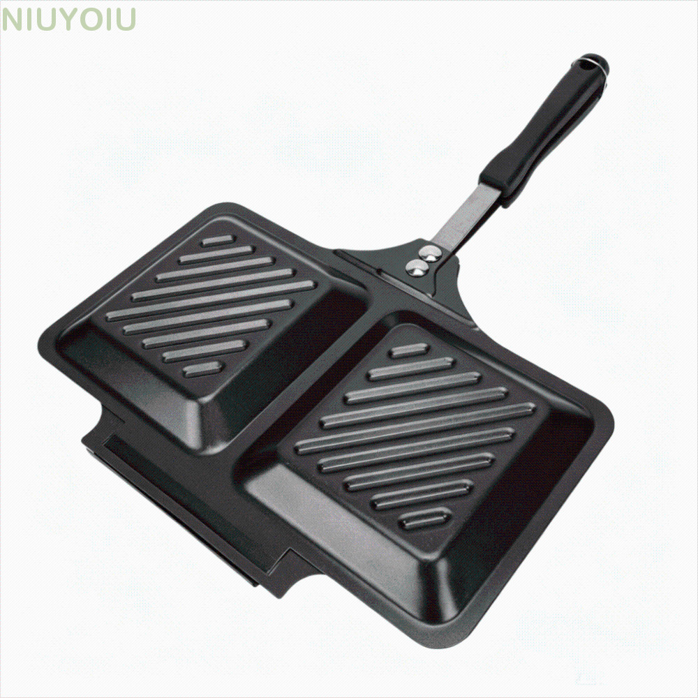 NIUYOIU Panini Maker Pan, Iron Double Sided Grill Sandwich Maker,เคลือบ Non Stick Reusable Handle Sq