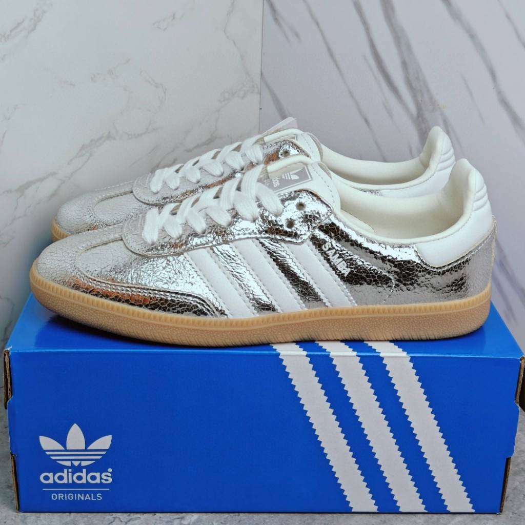 Samba OG Mirror Silver Caramel รองเท้าเทรนนิ่งเยอรมัน Retro Casual รองเท้าผู้ชายและผู้หญิง JR0035 K2