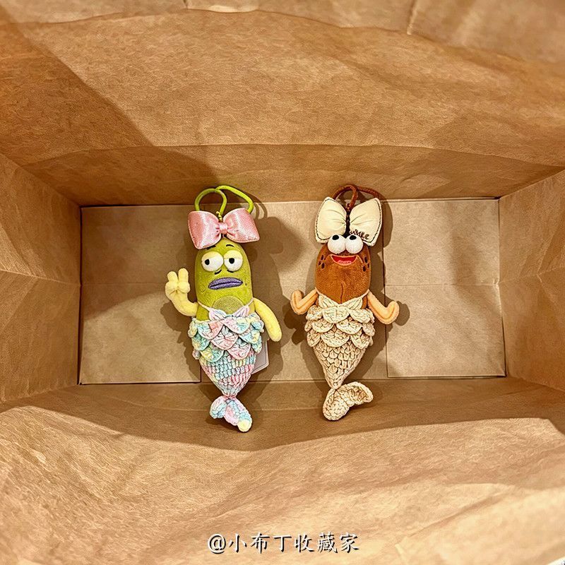 น่ารัก บิฉีเปา ปลาน่าเกลียดตุ๊กตาตุ๊กตากระเป๋าจี้เกาะหนังสีดํานางเงือกพวงกุญแจจี้สาวของขวัญ