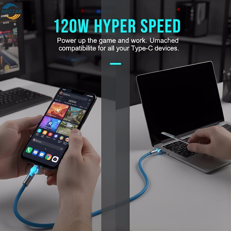 TAR 6A USB Type C สายชาร์จ 120W 180 องศาหมุนออกแบบสําหรับโทรศัพท์ 1 M 1.5 M 2 M Poco Data Transfer N