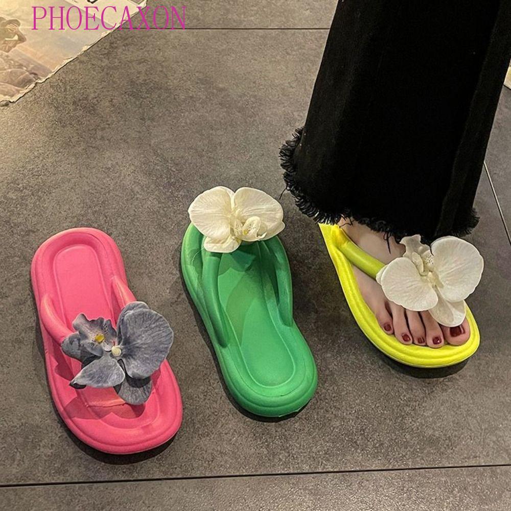 PHOECAXON ผีเสื้อ Orchid Flip Flops, PVC Sweet Beach Sandal, Creative Soft รองเท้ากันลื่น Charm ผู้ห