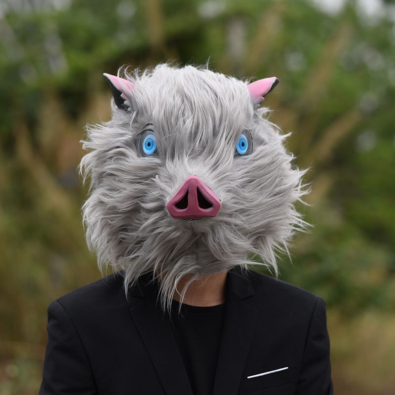 Furry Mouth Flat Inosuke Mask Head Demon Slayer Head ฮาโลวีนตลก COS Performance Props