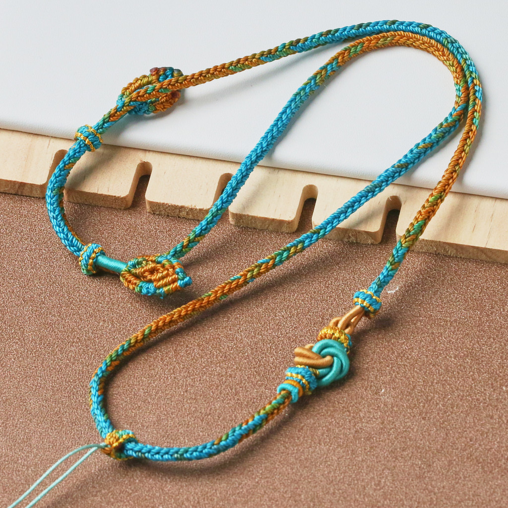 Hand-Braided เชือกจี้หยกเชือก Peach Blossom Knot Qianli Jiangshan Hetian หยกจี้หยกสร้อยคอ Lanyard CQ