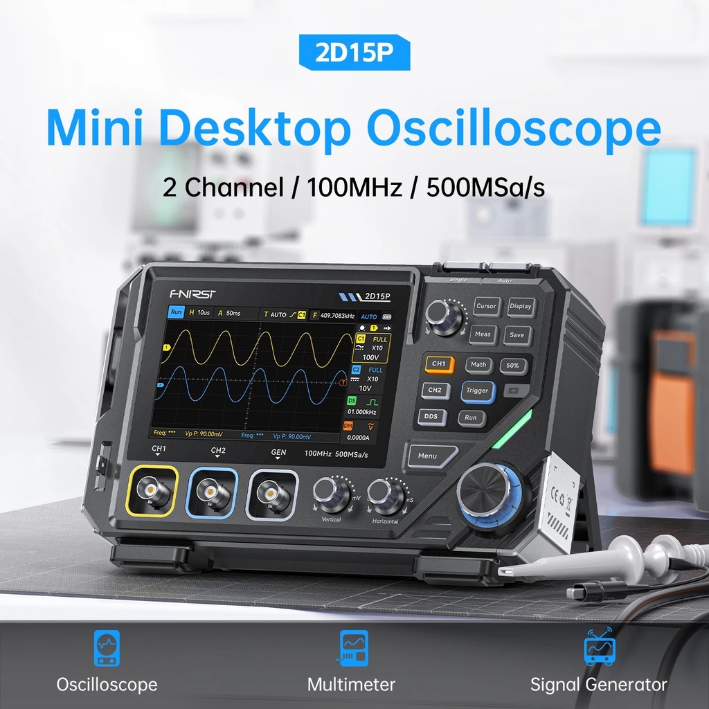 L2EQ FNRSI 2D15P 100MHZ 500MSa/s 2CH เดสก์ท็อปดิจิตอลฟอสฟอรัส Oscilloscope 4.5 หลัก TRMS มัลติมิเตอร