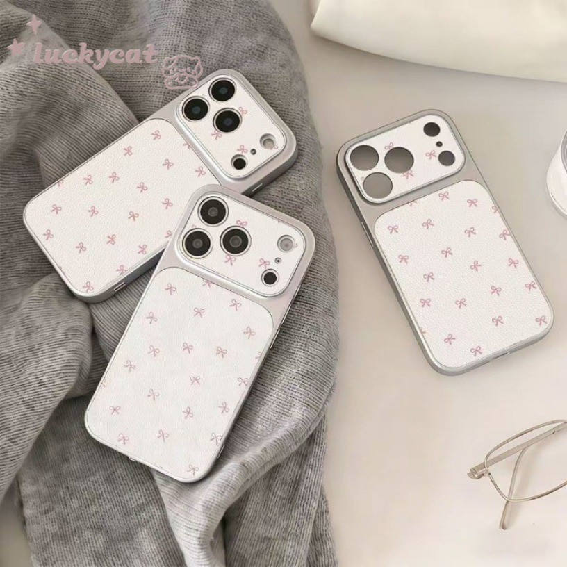 การ์ตูนโบว์สีชมพูเคสโทรศัพท์สําหรับiPhone 17 16 15 14 13 12 11 Pro Max XR XS Max