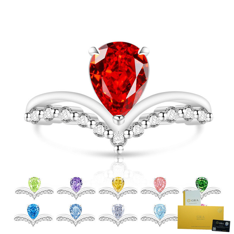 [พร้อมใบรับรอง Gra] ขายร้อน Ice Flower Cut Pear Shaped Queen Mozambican Drop Ring