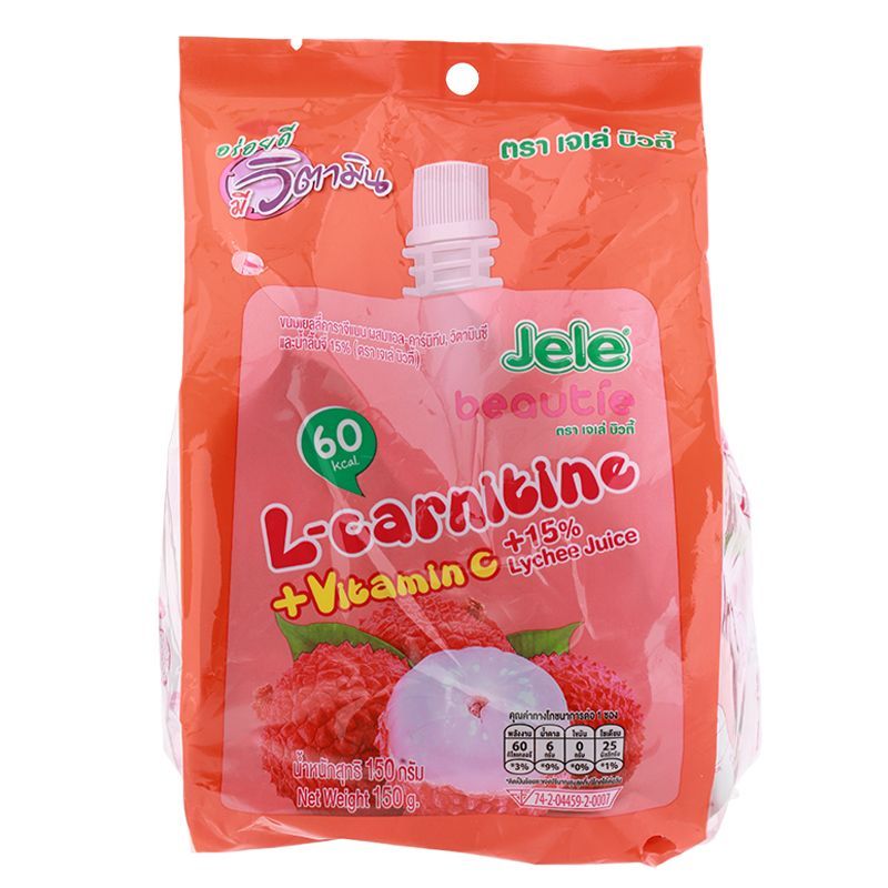 เจเล่บิวตี้เยลลี่คาราจีแนนผสมแอลคาร์นิทีนและน้ำลิ้นจี่ 140ก แพค 3 JeleBeautieLycheeJuice 140gX3 [บาร์โค้ด 8850157102681]
