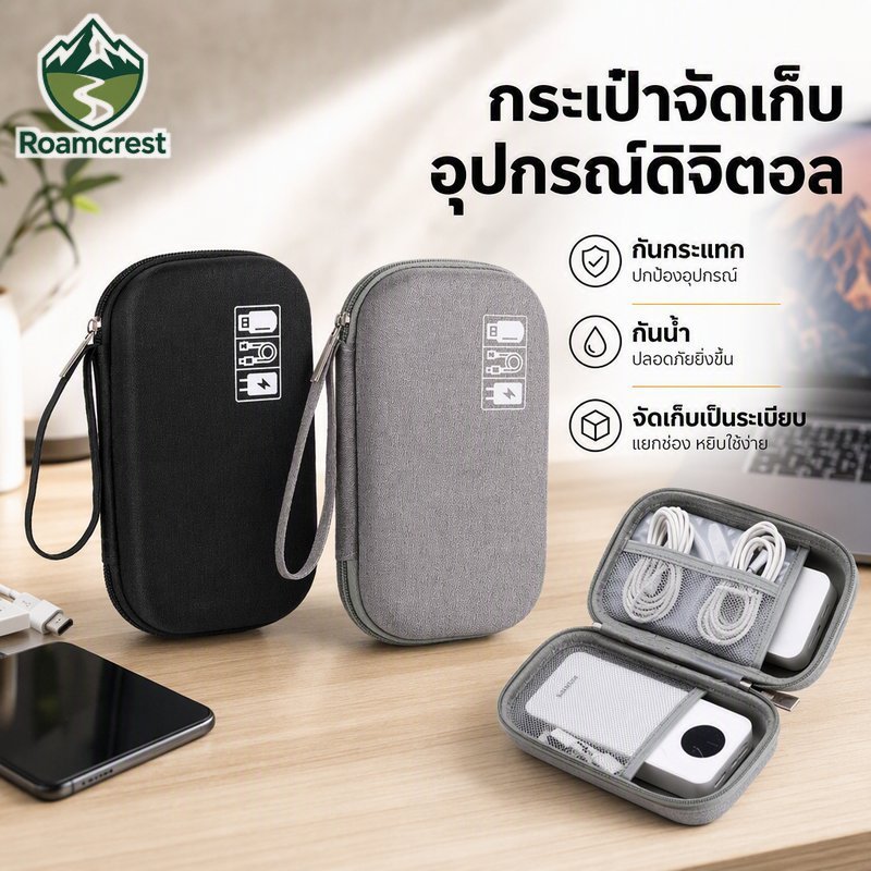 แบบพกพา Digital Organizer Case EVA Hard Shell กันน้ํากันกระแทก Travel Storage สําหรับสายเคเบิล