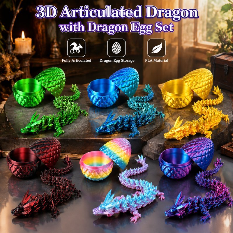 ไข่มังกร 3D เปิดเก็บมังกรได้ มังกรพิมพ์ 3D ขยับได้ 35 ข้อ รูปทรงมังกรจีน สำหรับเล่นมือ ของสะสม และของขวัญ