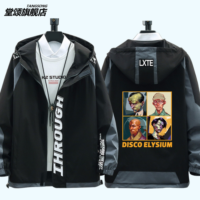 เสื้อแจ็คเก็ตมีฮู้ดธีมเกม Disco Elysium สำหรับผู้ชายและผู้หญิง เสื้อโค้ทลำลองเสริมด้วยแผ่นบุผ้าฝ้าย 