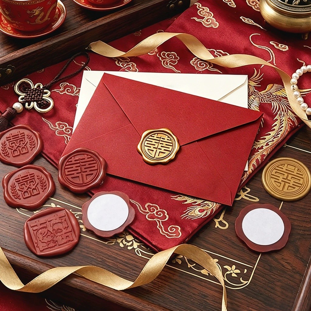 Bulk Pack Wax Seal Sticker Chinese Wedding Envelope Seal เป็นมิตรกับสิ่งแวดล้อม Red Wax Seal Label
