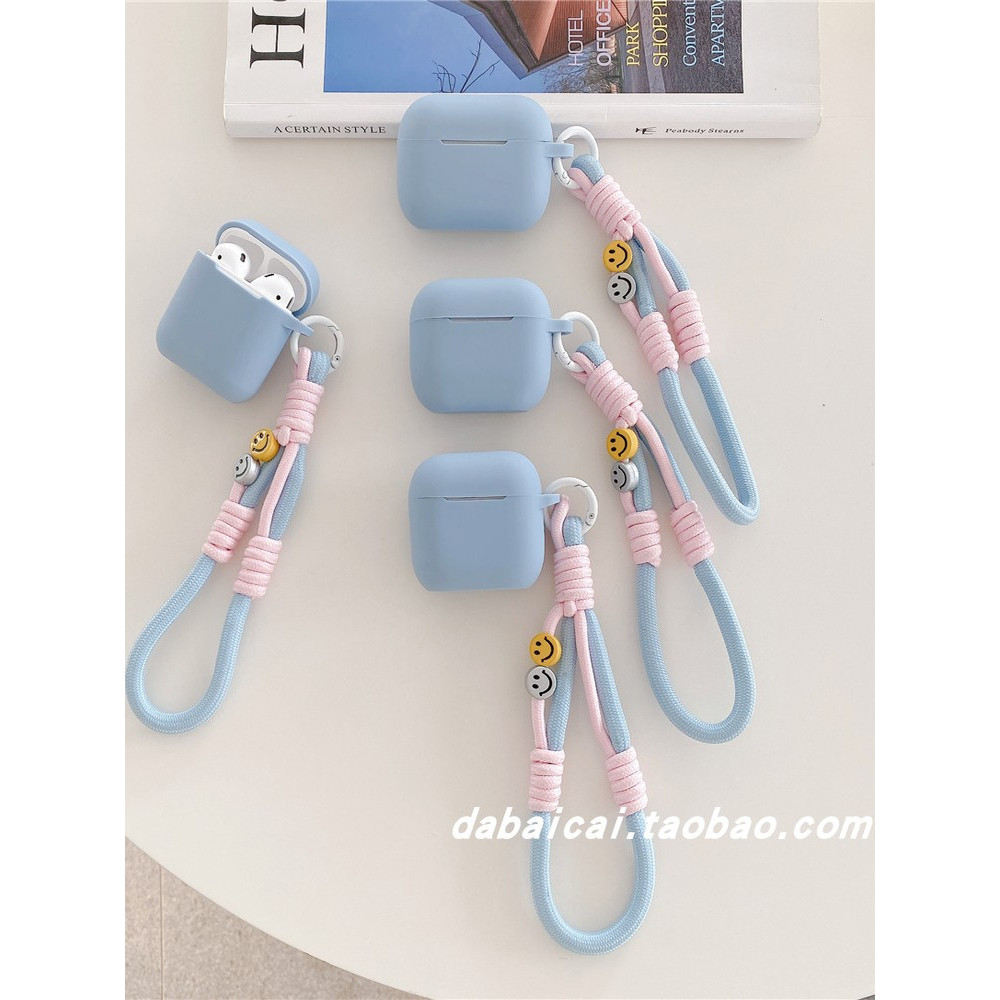 Simple สีเทาสีฟ้าซิลิโคนสายคล้องมือเหมาะสําหรับ airpods4 เคสหูฟัง pro รุ่นที่สอง airpodspro2 เคสป้อง