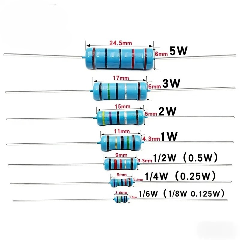 50 ชิ้น/ล็อต 0.5W คาร์บอนฟิล์มความต้านทาน 1/2W 0R ~ 10M 1% ตัวต้านทานฟิล์มโลหะ 10R 100R 1K 100K 1M 4