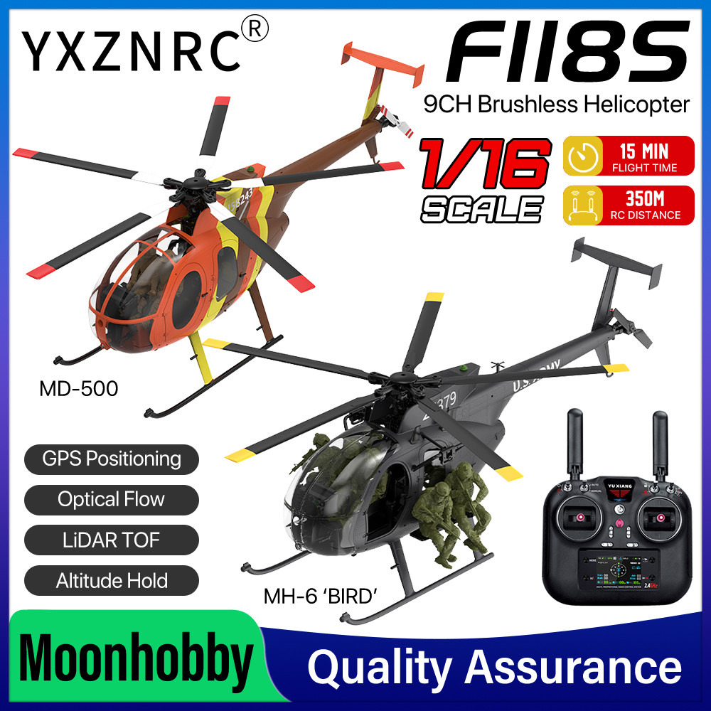YUXIANG F118S RC เฮลิคอปเตอร์ MH-6 MD-500 นกน้อย 1/16 9CH GPS Brushless Optical-Flow 5.8G FPV พร้อมต