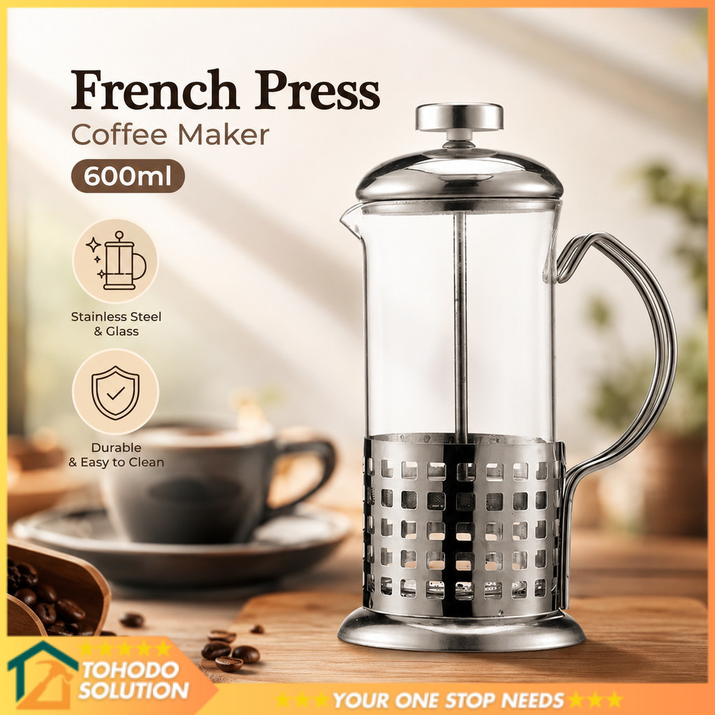 DUOLVQI French Press Coffee Maker Pot Plunger Glass Grid Pattern - KG72
