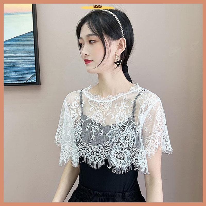 BSG ผู้หญิงผ้าพันคอผ้าพันคอลูกไม้ผ้าคลุมไหล่สีขาวเสื้อไหล่ผ้าพันคอปลอมคอ Cape ฤดูใบไม้ผลิฤดูใบไม้ร่ว