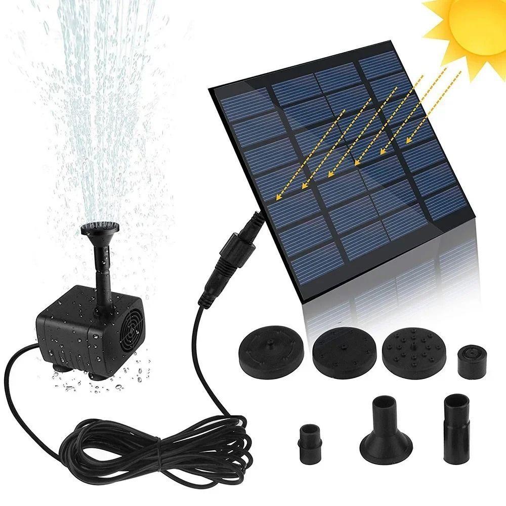 VALIANT ปั๊มน้ําแผงโซลาร์เซลล์, DIY Mini Solar Fountain ปั๊ม, แผงโซลาร์เซลล์ขับเคลื่อน 4 หัวฉีด 200L/H DC Brushless น้ําพุพลังงานแสงอาทิตย์กลางแจ้ง