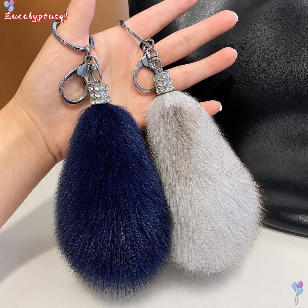 EUCALYPTUSQ1 Fur Tail Key Ring, Fur Lobster Clasp Fur Tail พวงกุญแจ, ของขวัญรูปหางหลากสี Fluffy Text
