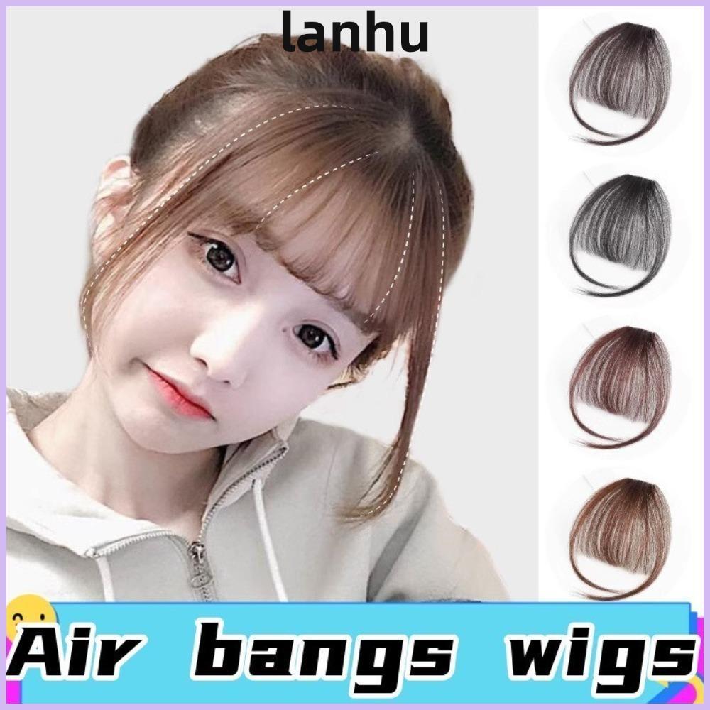 LANHU Air Bangs Hairpiece,สําหรับสาวผู้หญิง Mini Fake Bangs,สีดําสีน้ําตาลสังเคราะห์ Hairpiece Exten