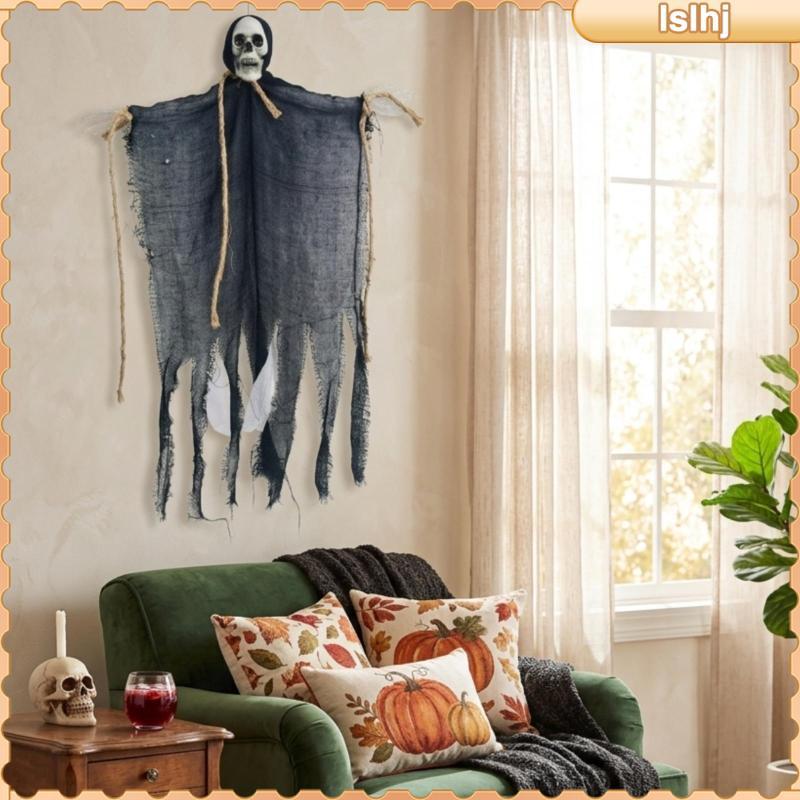 [Lslhj] แขวน Cranium Spectres ในร่ม Cranium Spectres พร้อมผ้าโปร่งผ้าม่านน่ากลัวแขวนตกแต่งโครงกระดูก