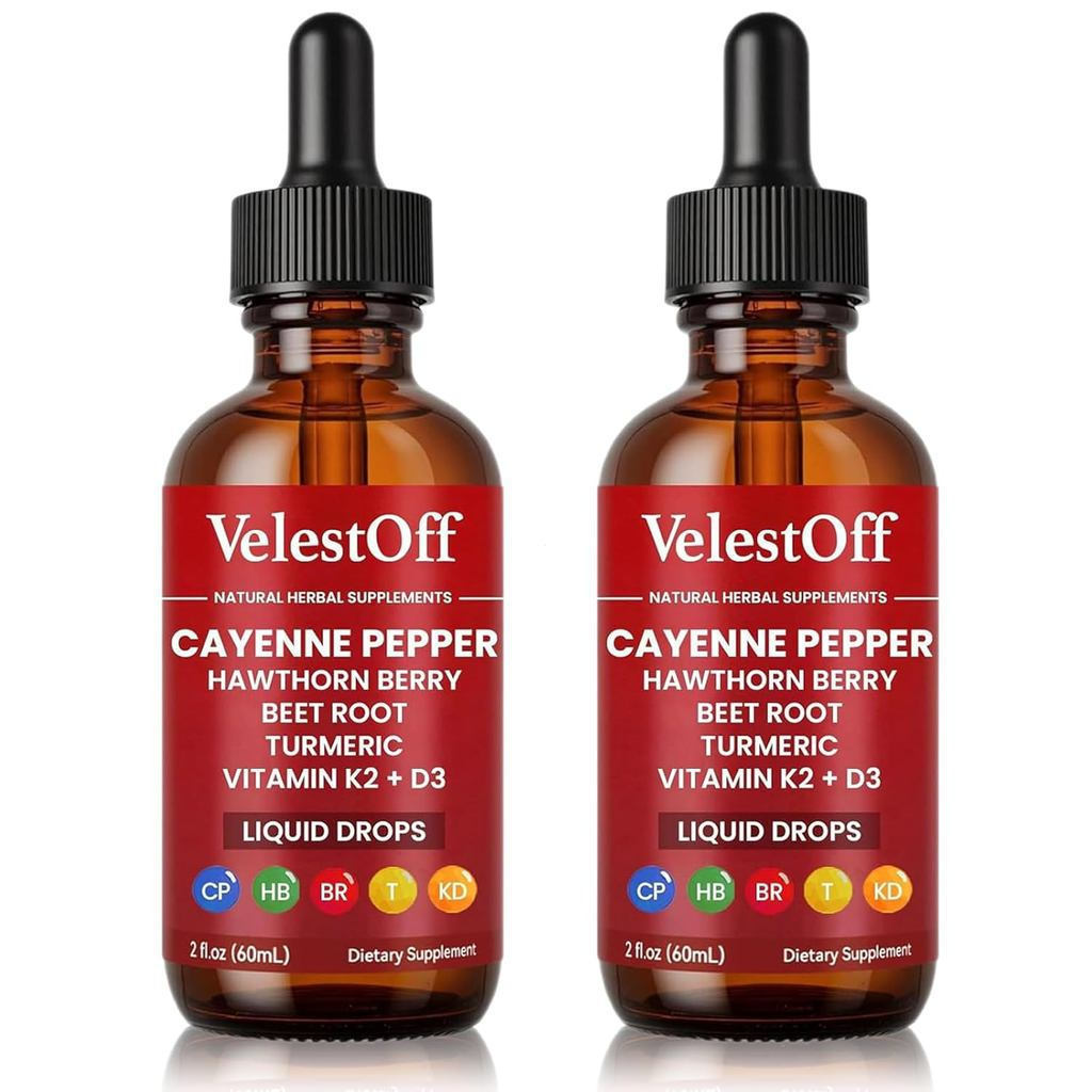 หยด - VelestOff Cayenne Circulation Blood Pressure Blend - Hawthorn Beet Root Turmeric วิตามิน K2 D3
