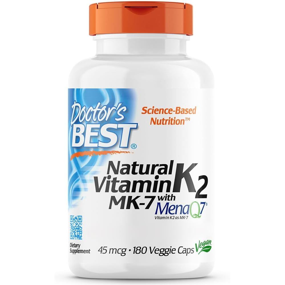 Doctors Best, Natural Vitamin K2, MK-7 con MenaQ-7, 45mcg, 180 แคปซูลมังสวิรัติ, Probado en Laborato