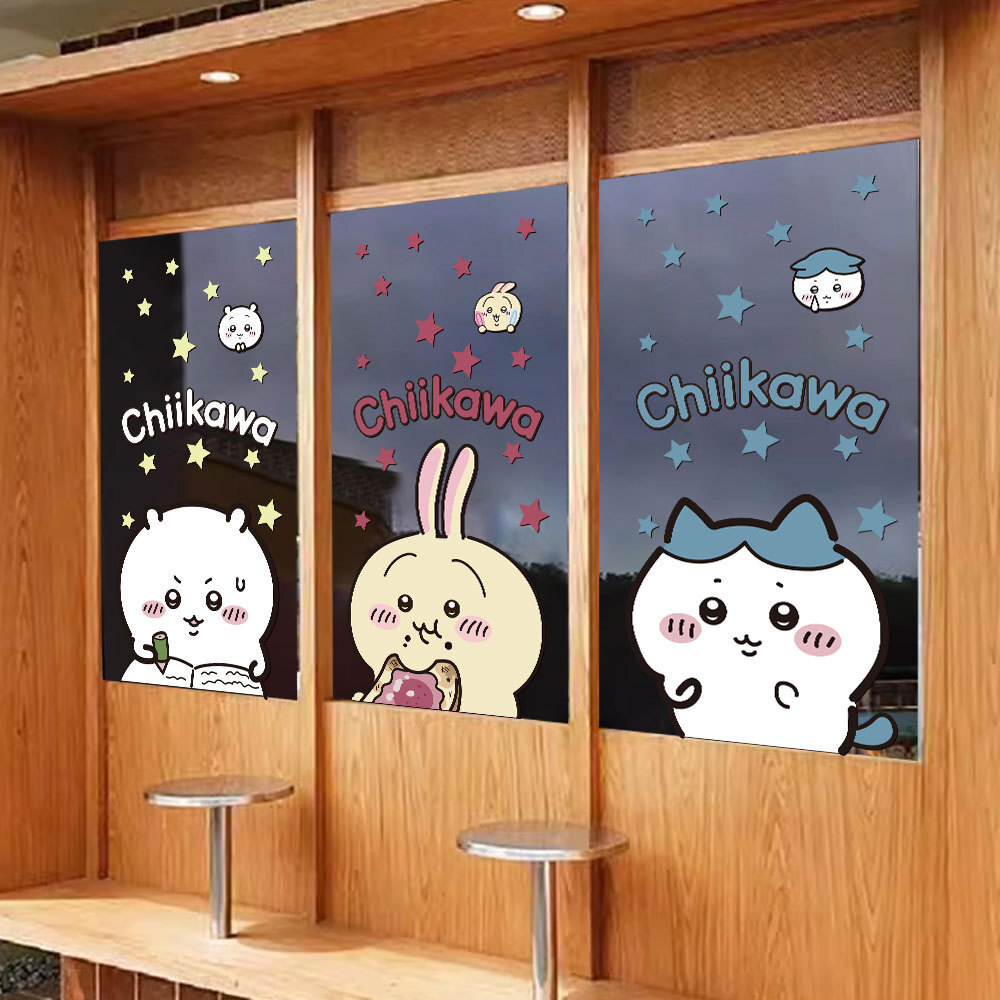 การ์ตูน chikawa chikawa chikawa สติกเกอร์ประตูแบบคงที่นมชาเสื้อผ้าสติกเกอร์ตกแต่งสติกเกอร์หน้าต่างแบ