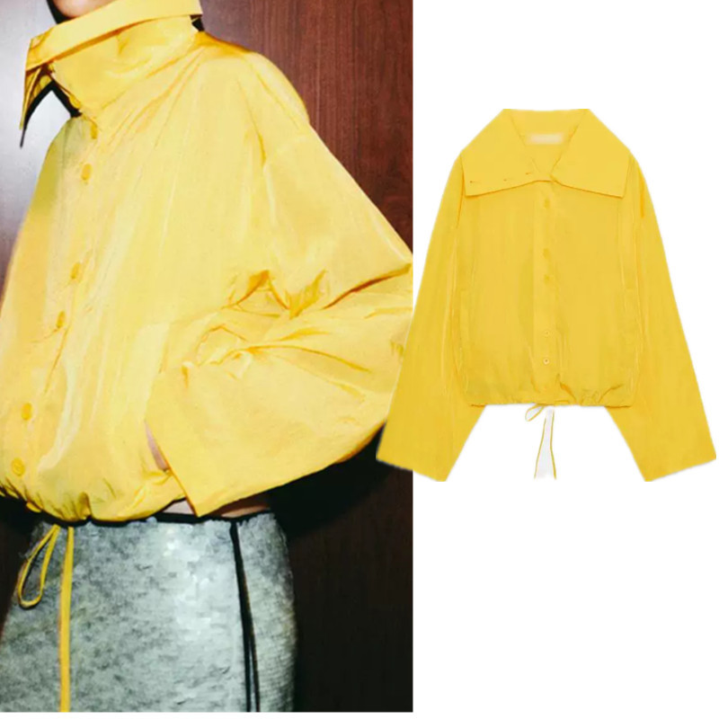 ZA คอสูงแขนยาวแบบปรับได้ Lace-Up Hem Bomber Jacket Coat 7030808