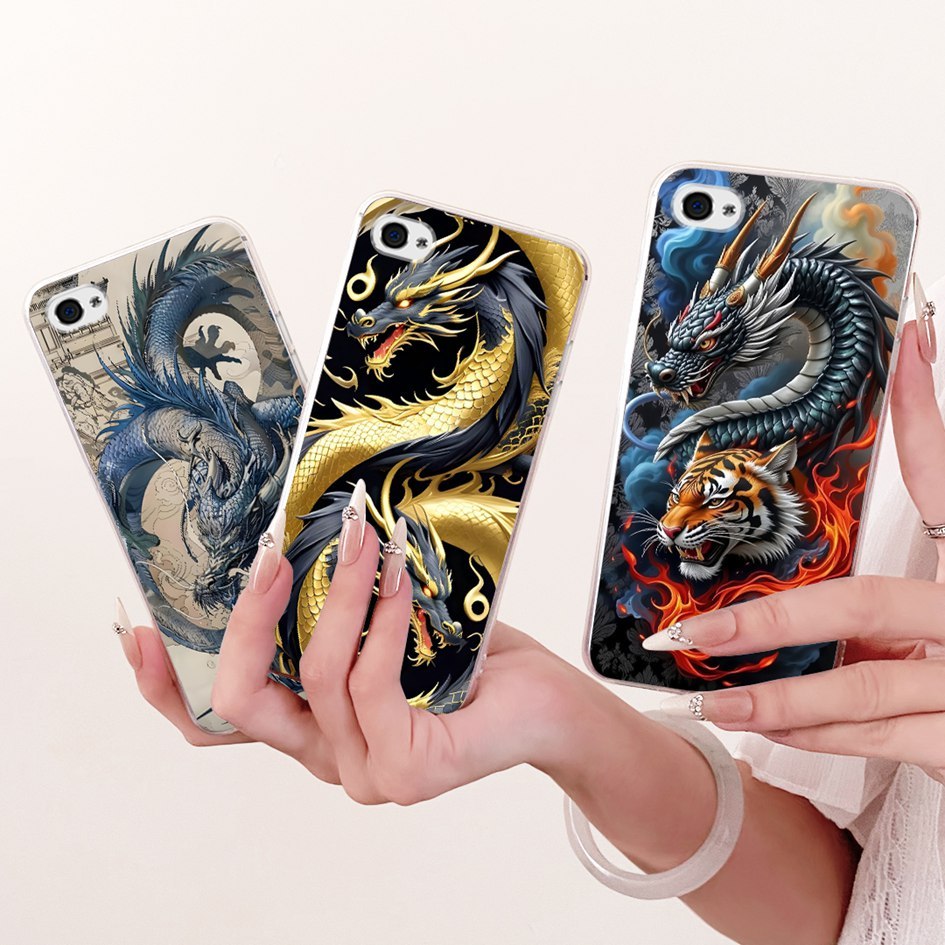 สําหรับiPhone 4 4SกรณีA1349 A1332 A1431 A1387 Luxury Dragon Cool Tiger Lionสัตว์ทาสีปลอกซิลิโคนอ่อนน