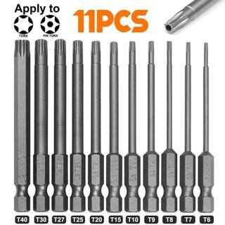 ชุดดอกสว่านกลวง set 11pcs Torx T6-T40 ขนาด 100mm พร้อมหัวไขควง
