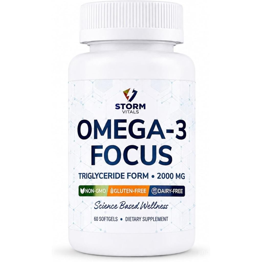 Omega3 2000mg พร้อมสูตร – DHA EPA B12 PQQ Folate & P5P – Triglyceride Form Omega 3 – 60 Softgels (60