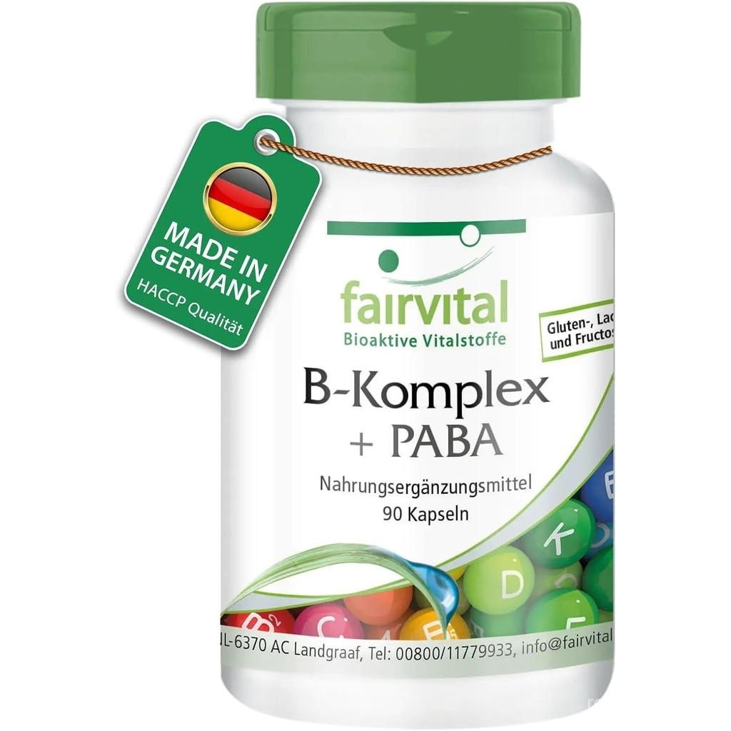 Fairvital Vitamin B Komplex Forte + PABA, 90 Kapseln, 500μg Vitamin B12, mit allen B-Vitaminen (B1, 