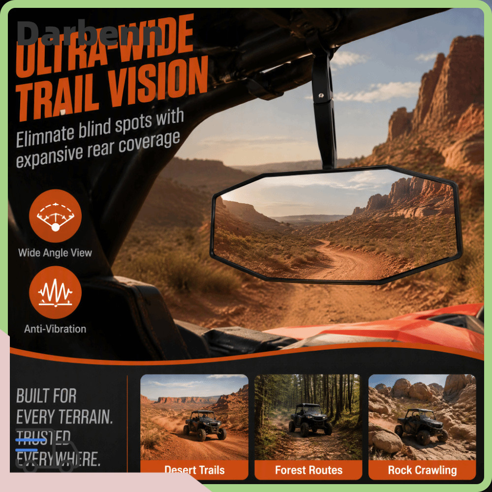 DAREBEMY ATV กระจกมองหลัง,สีดําทนทาน UTV กระจกกลาง,ปฏิบัติ ABS UTV กระจกมองหลังสําหรับ Polaris RZR /