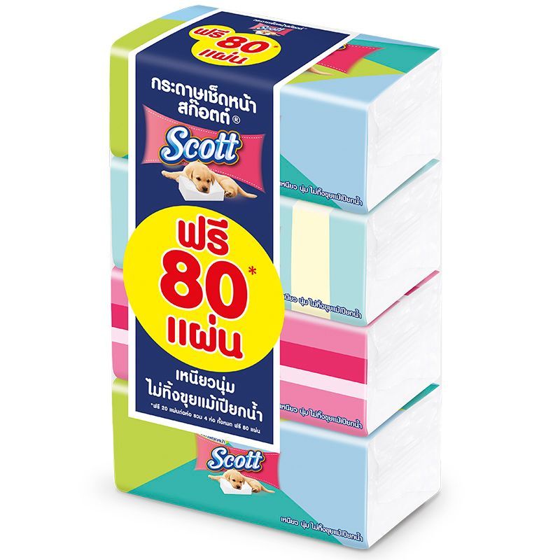 สก็อตต์กระดาษเช็ดหน้าซอฟท์บ็อก 160แผ่น แพค 4 Scott Soft Box Facial Tissue 160sheets Pack 4