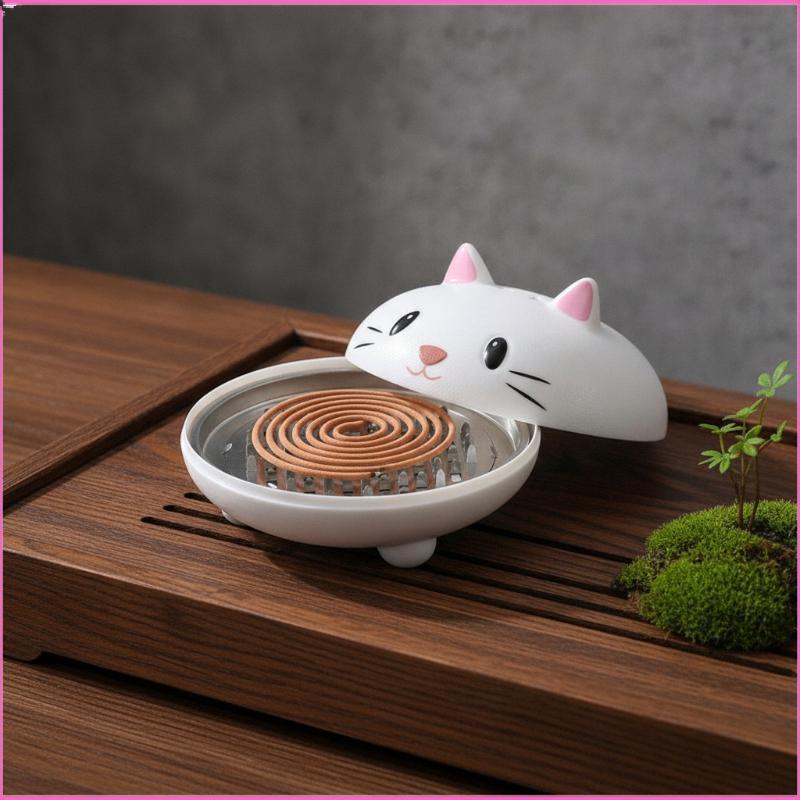 Luckyei Cat Pattern ที่ใส่ม้วนยุง Anti-Scald ถาดแบบพกพากันน้ําสําหรับในร่มกลางแจ้ง TQ
