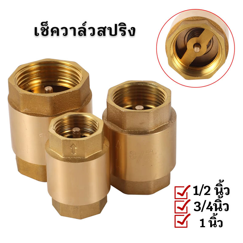 เช็ควาล์ว เช็ควาล์วสปริง สปริงเช็ควาล์ว Spring check valve 1/2 (4 หุน) 3/4 (6 หุน),1นิ้ว ทองเหลืองแท