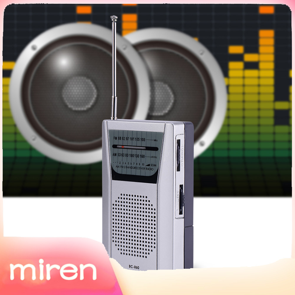 miren-th Universal Mini Radio Portable FM/AM World Receiver ลำโพงในตัว สีเงิน