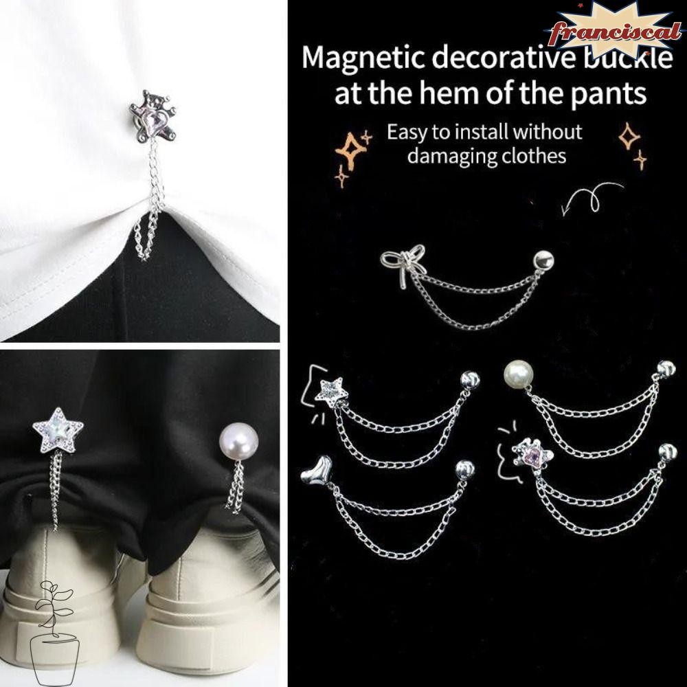 FRANCISCAL คลิปปุ่มแม่เหล็ก, พร้อมโซ่เงินแม่เหล็กเสื้อผ้า Pins, มัลติฟังก์ชั่นยึด Hem กางเกงสั้น Non-hole เอวหัวเข็มขัด